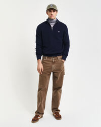 Pull &agrave; demi-zip en laine et coton c&ocirc;tel&eacute;s