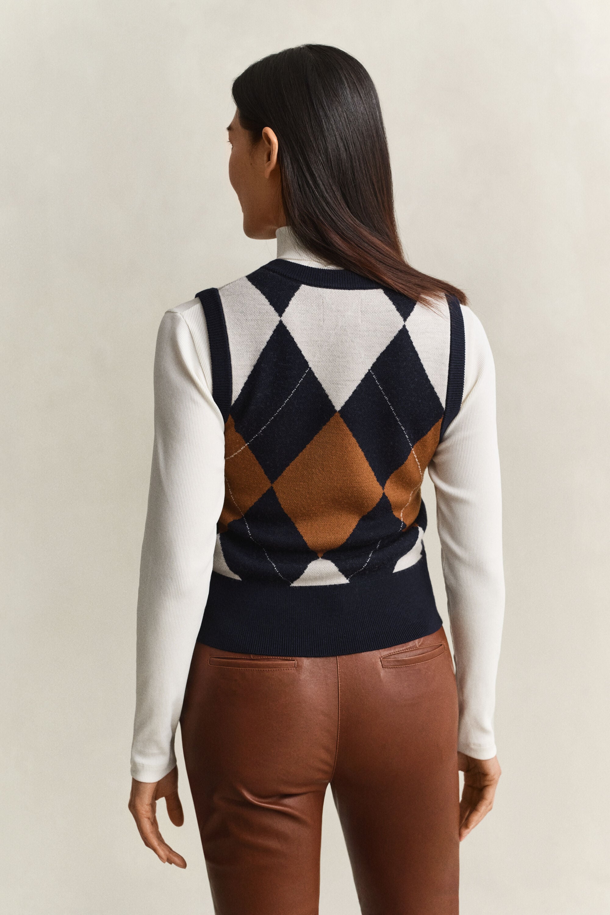 Pull sans manches en laine tricotée avec motif argyle