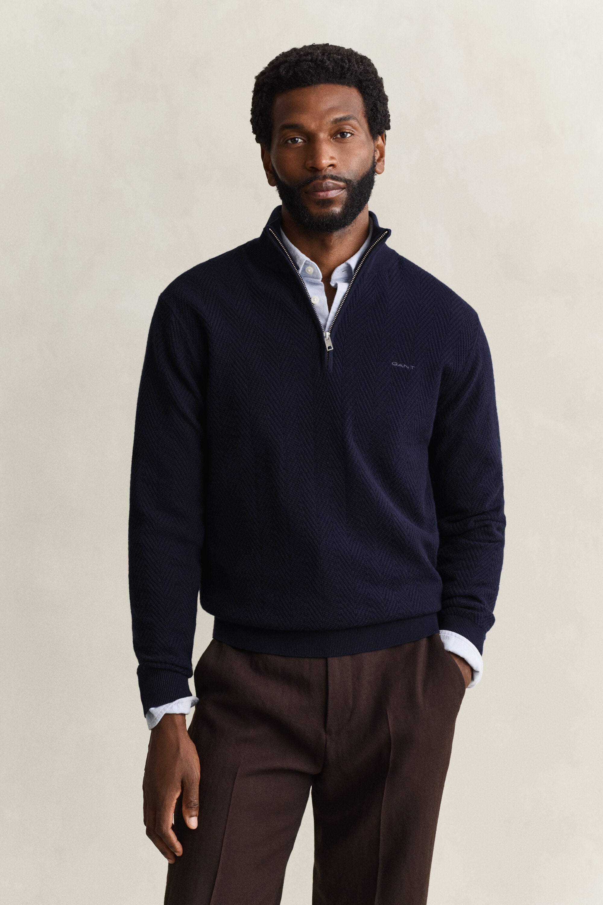 Pull à demi-zip avec chevrons