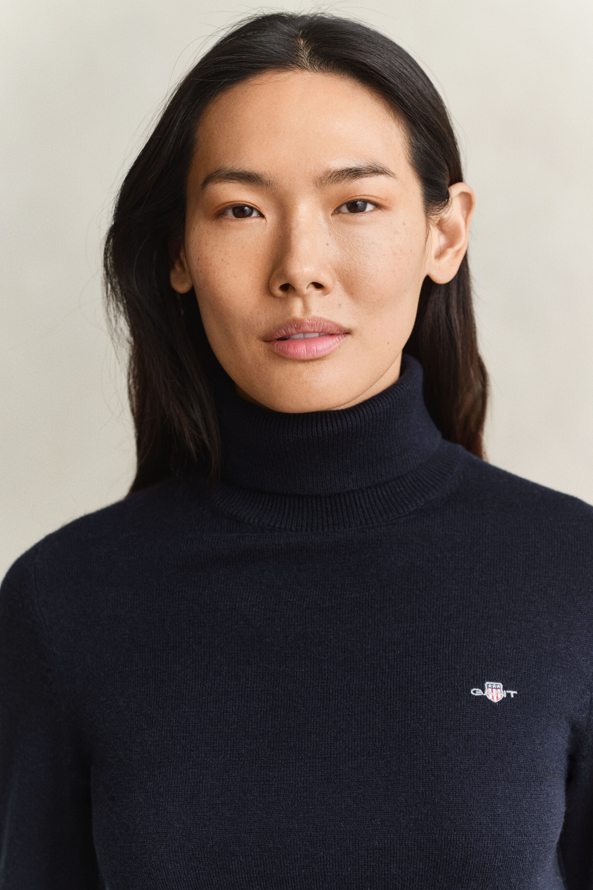 Pull col roulé en laine et coton