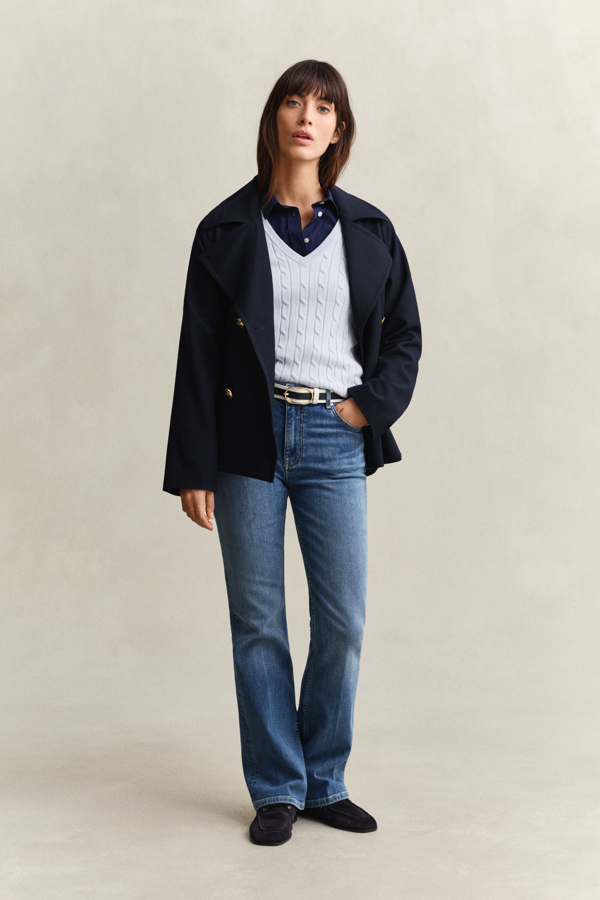 Pull col V en maille torsadée