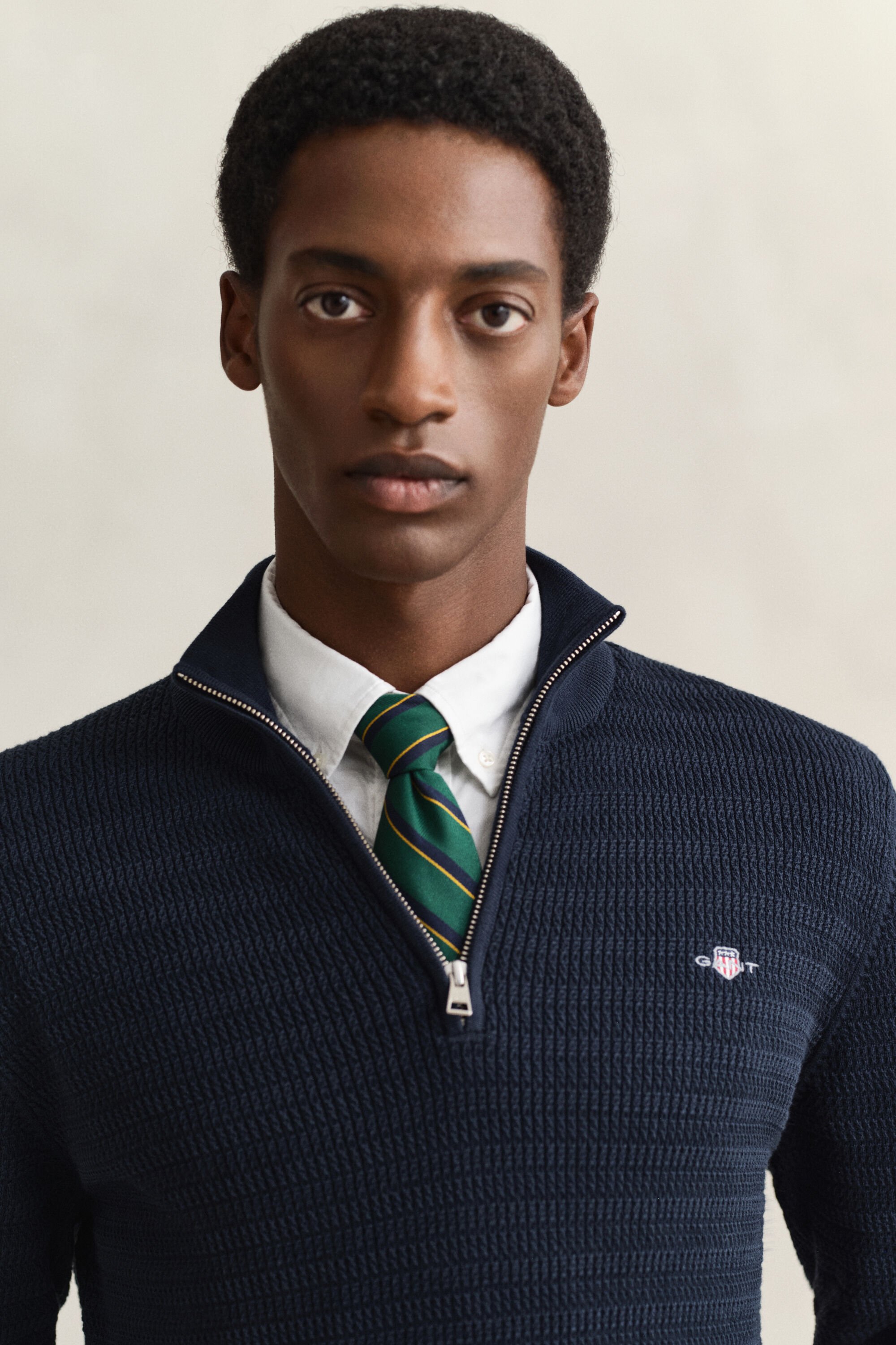 Pull à demi-zip en maille torsadée