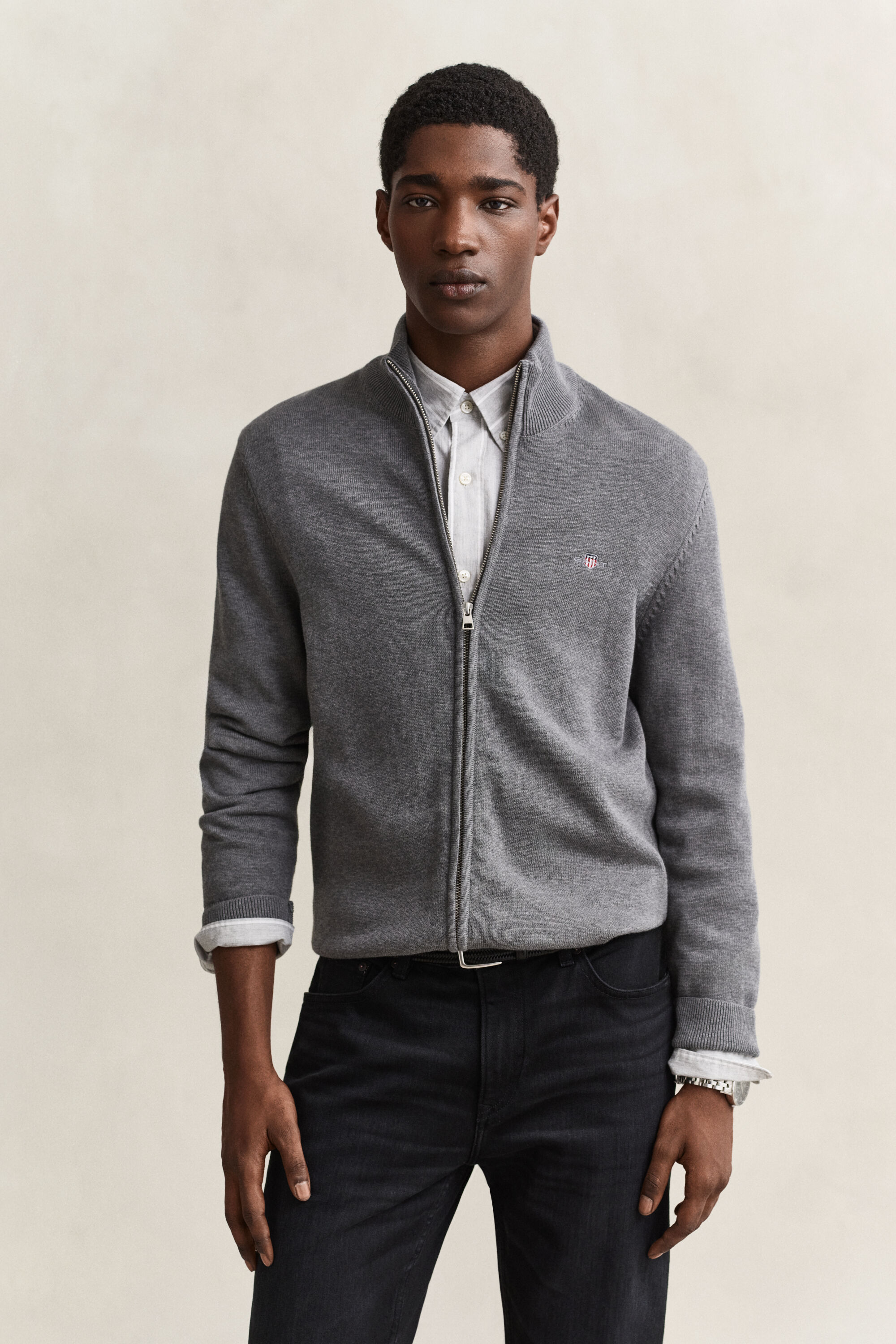 Cardigan zippé en coton décontracté