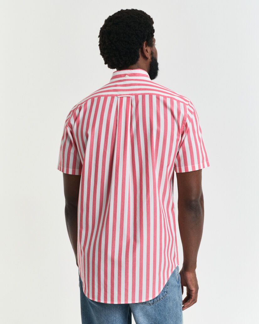 Chemise coupe regular classique en popeline ray&eacute;e &agrave; manches courtes