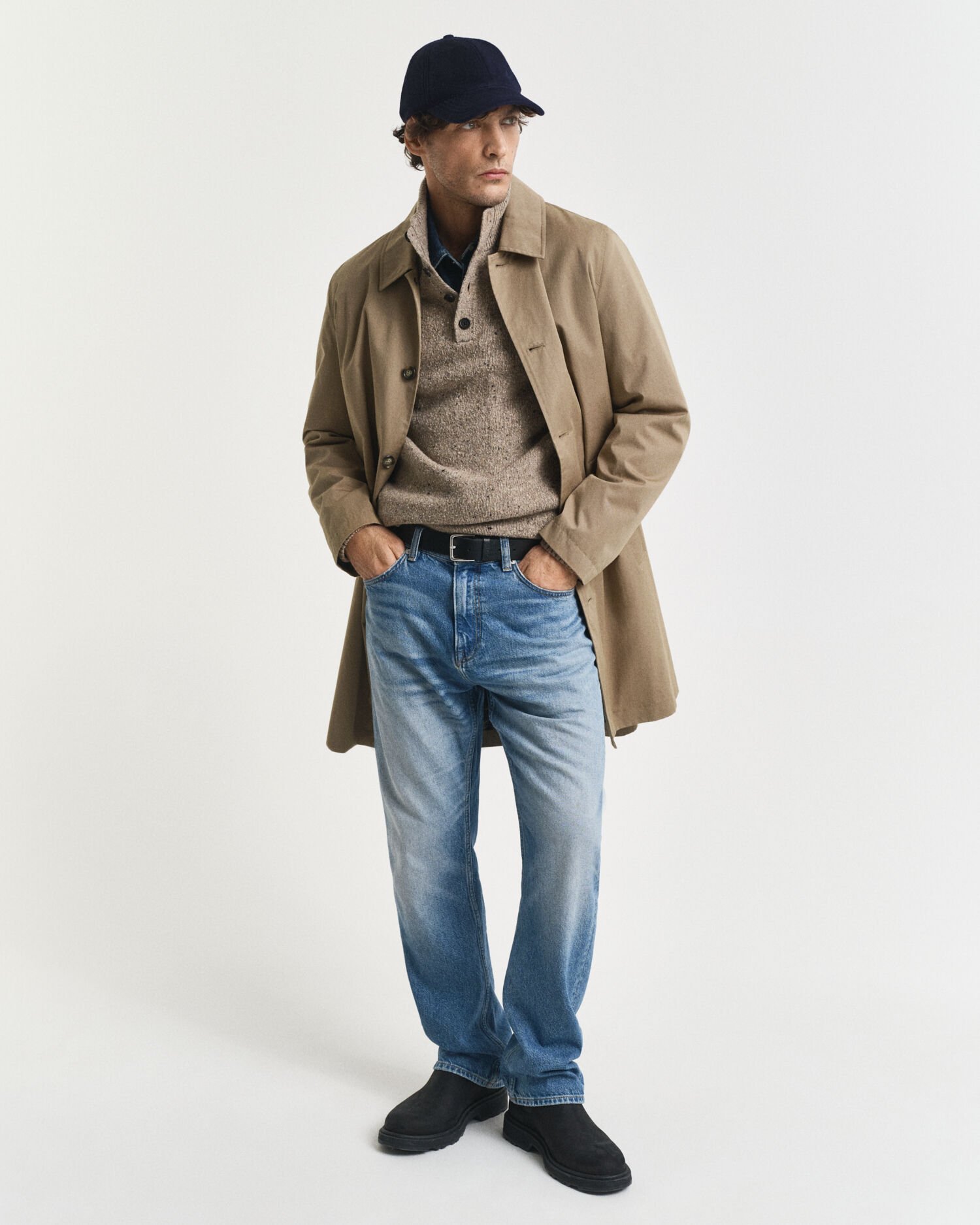 Pull semi-boutonné en laine mélangée mouchetée