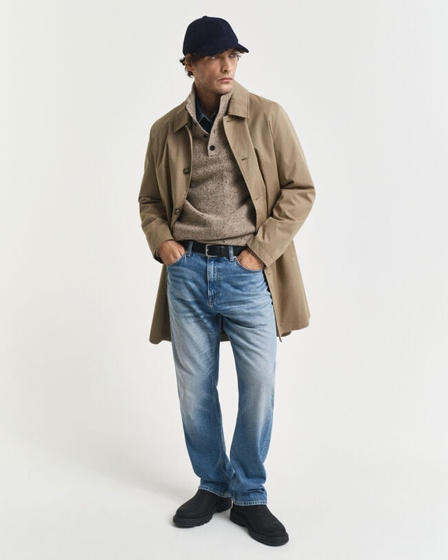 Pull semi-boutonné en laine mélangée mouchetée