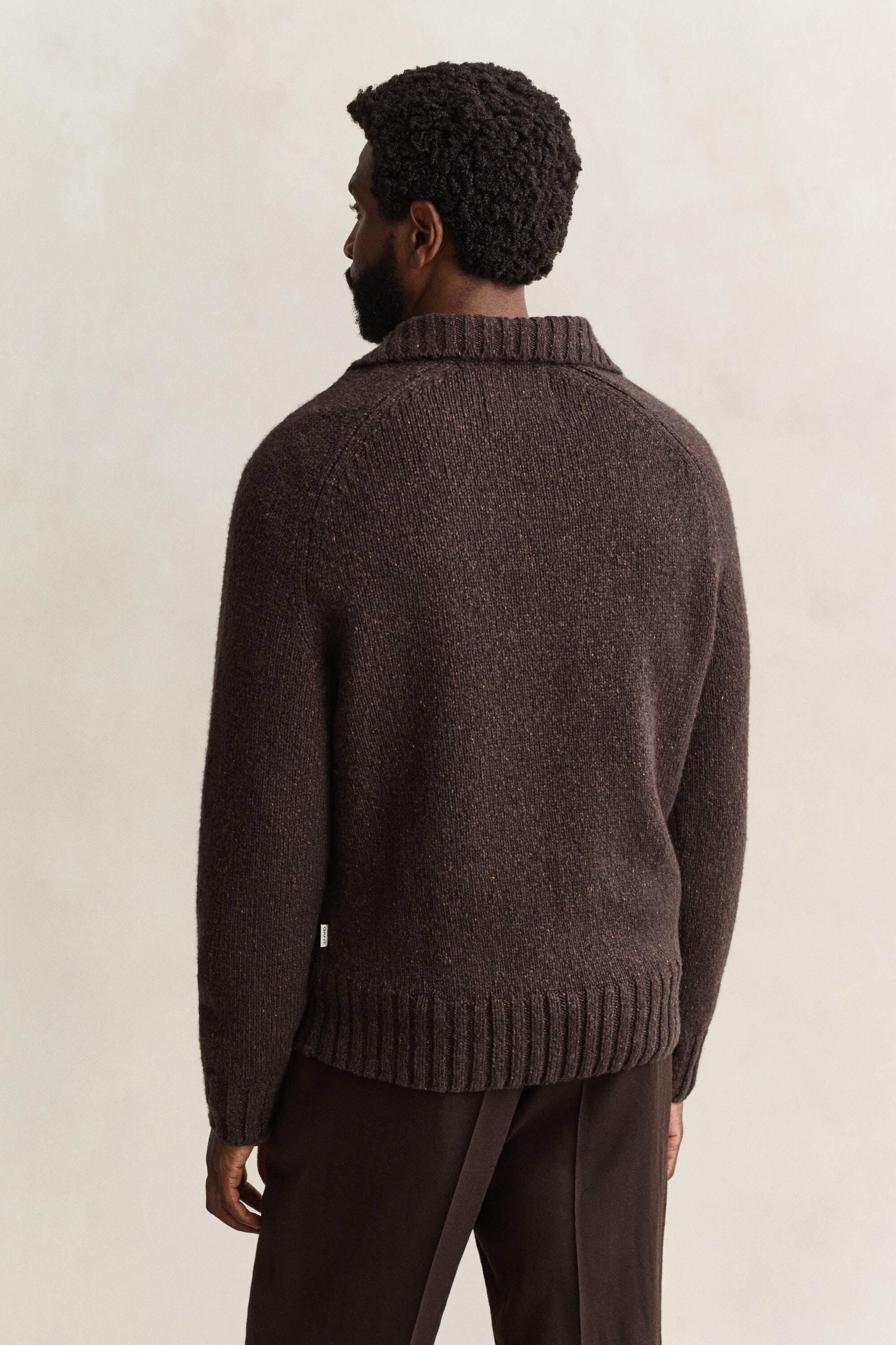 Pull façon polo en mélange de laine et soie
