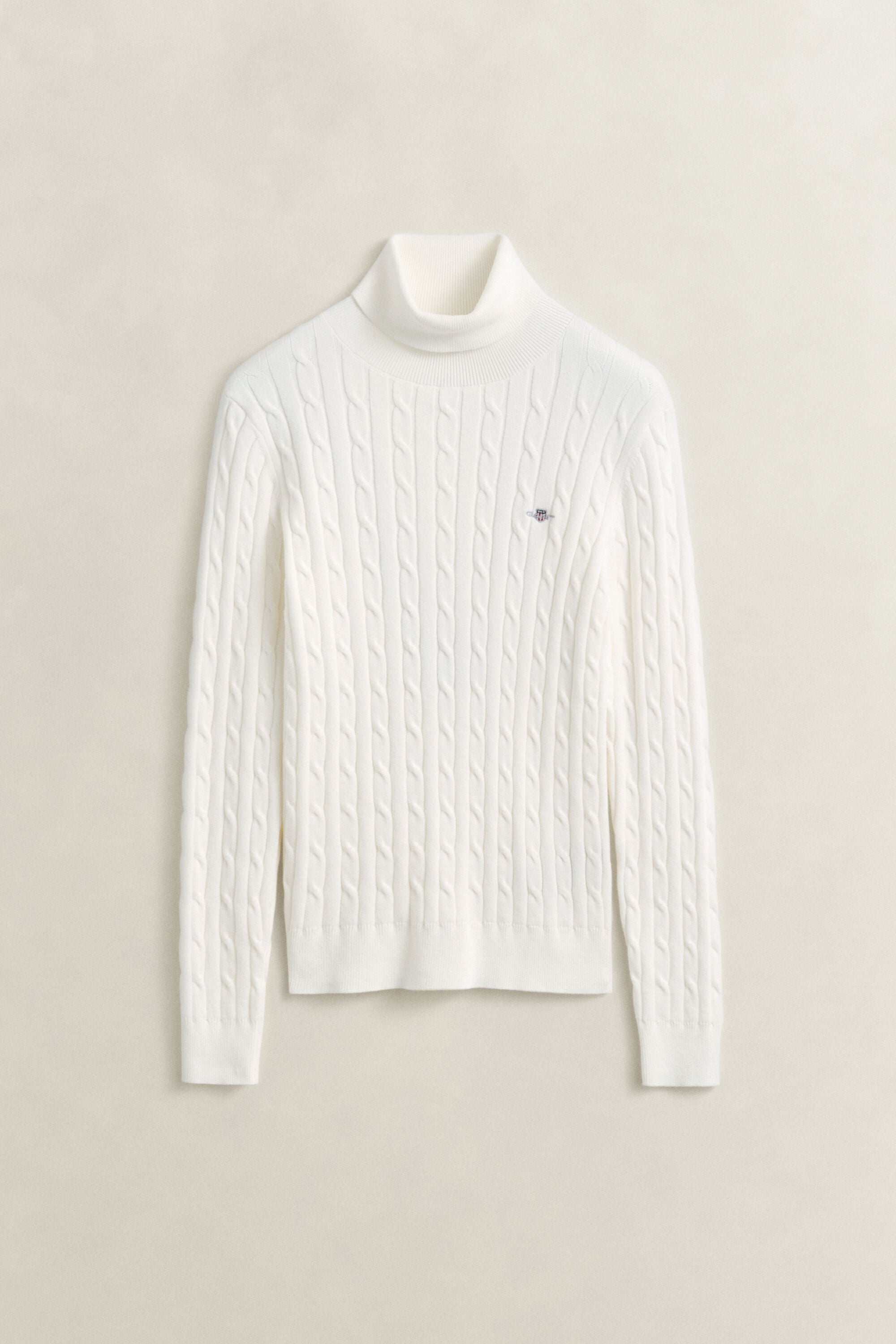 Pull col roulé en maille de coton stretch à torsades