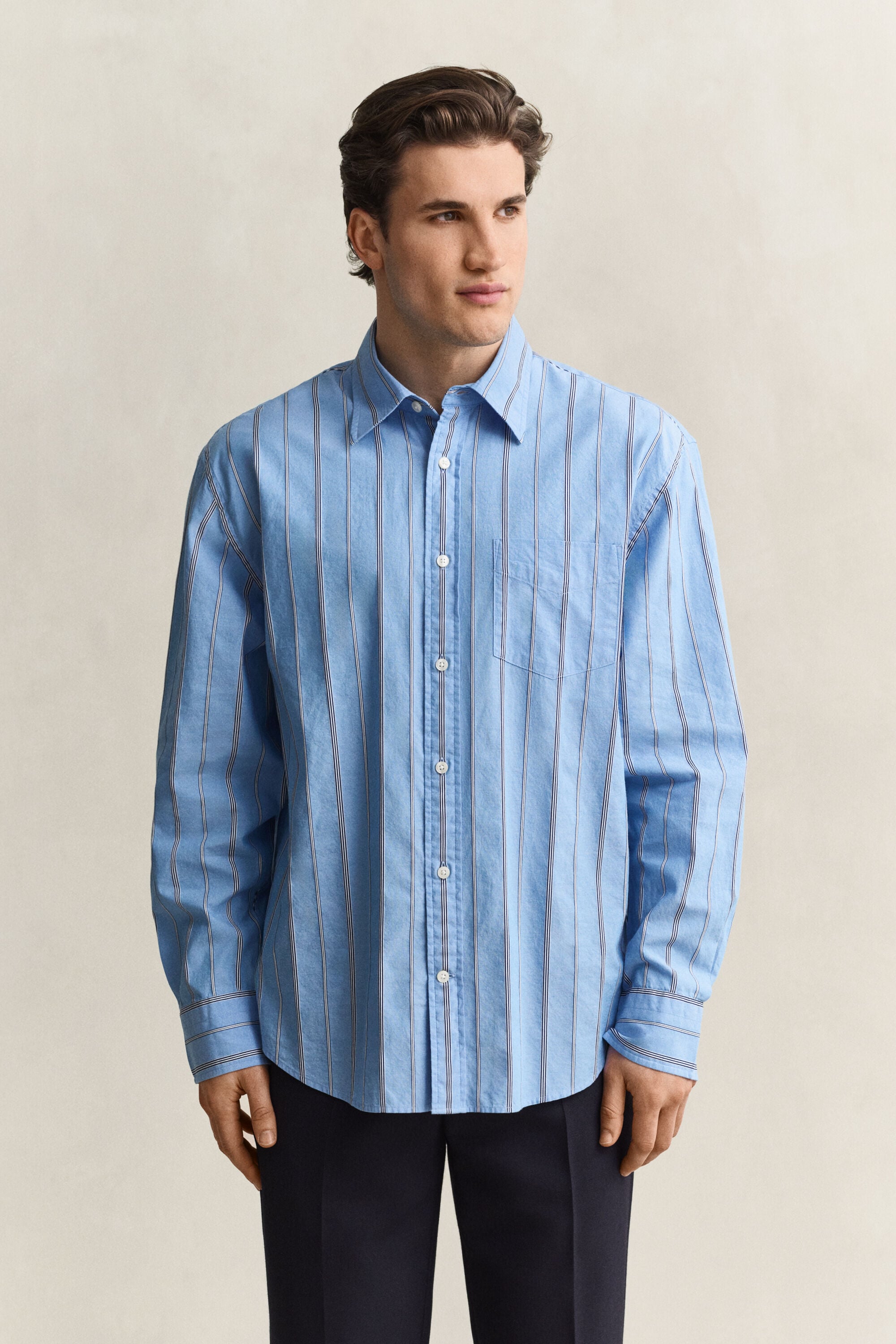 Chemise coupe décontractée à rayures Dobby