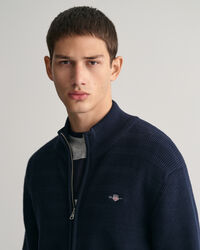 Cardigan zippé en coton texturé à rayures