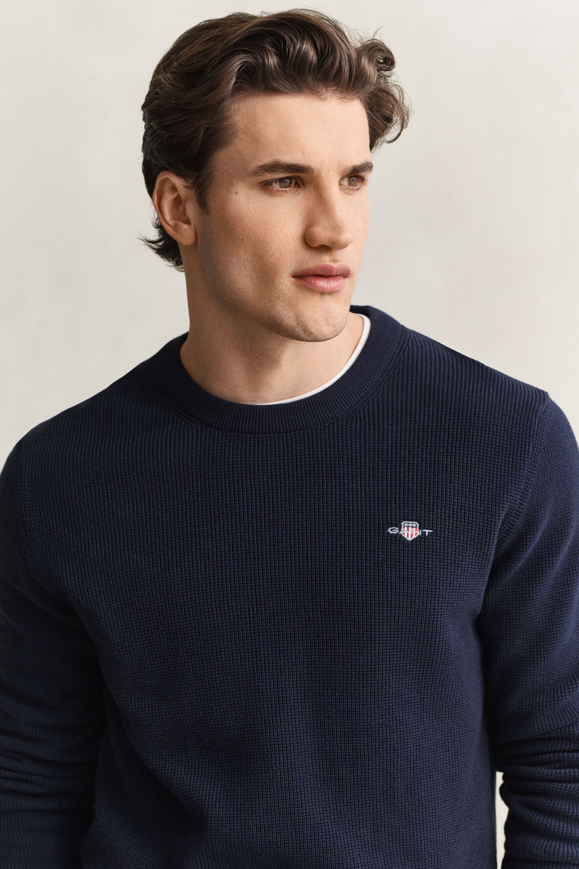 Pull col rond en coton texturé