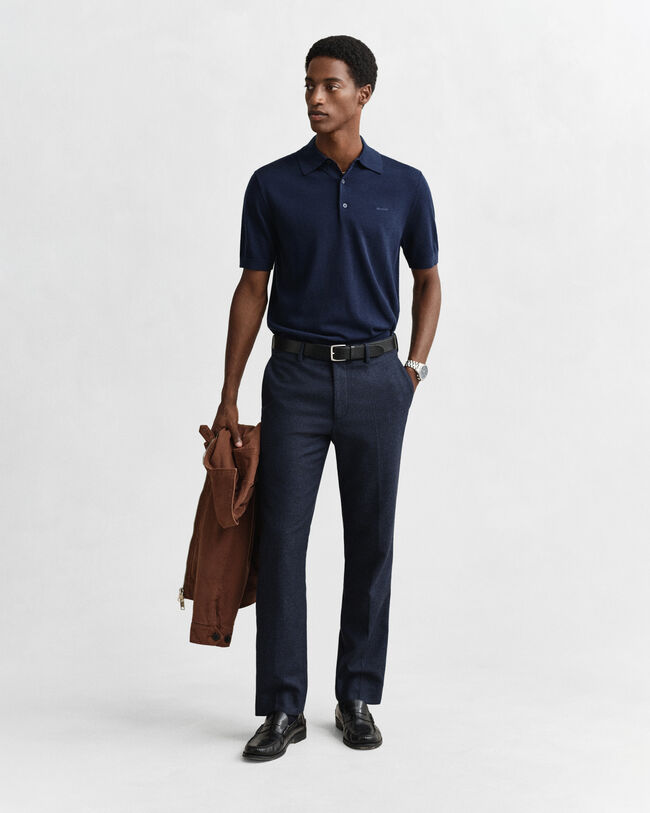 Pull fa&ccedil;on polo en laine m&eacute;rinos extrafine &agrave; manches courtes