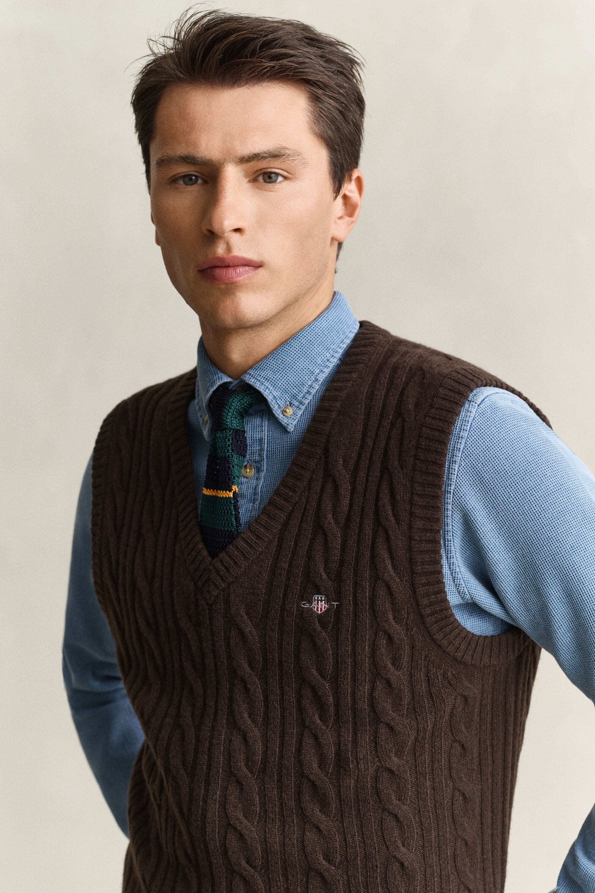 Pull sans manches en maille de laine d'agneau à torsades
