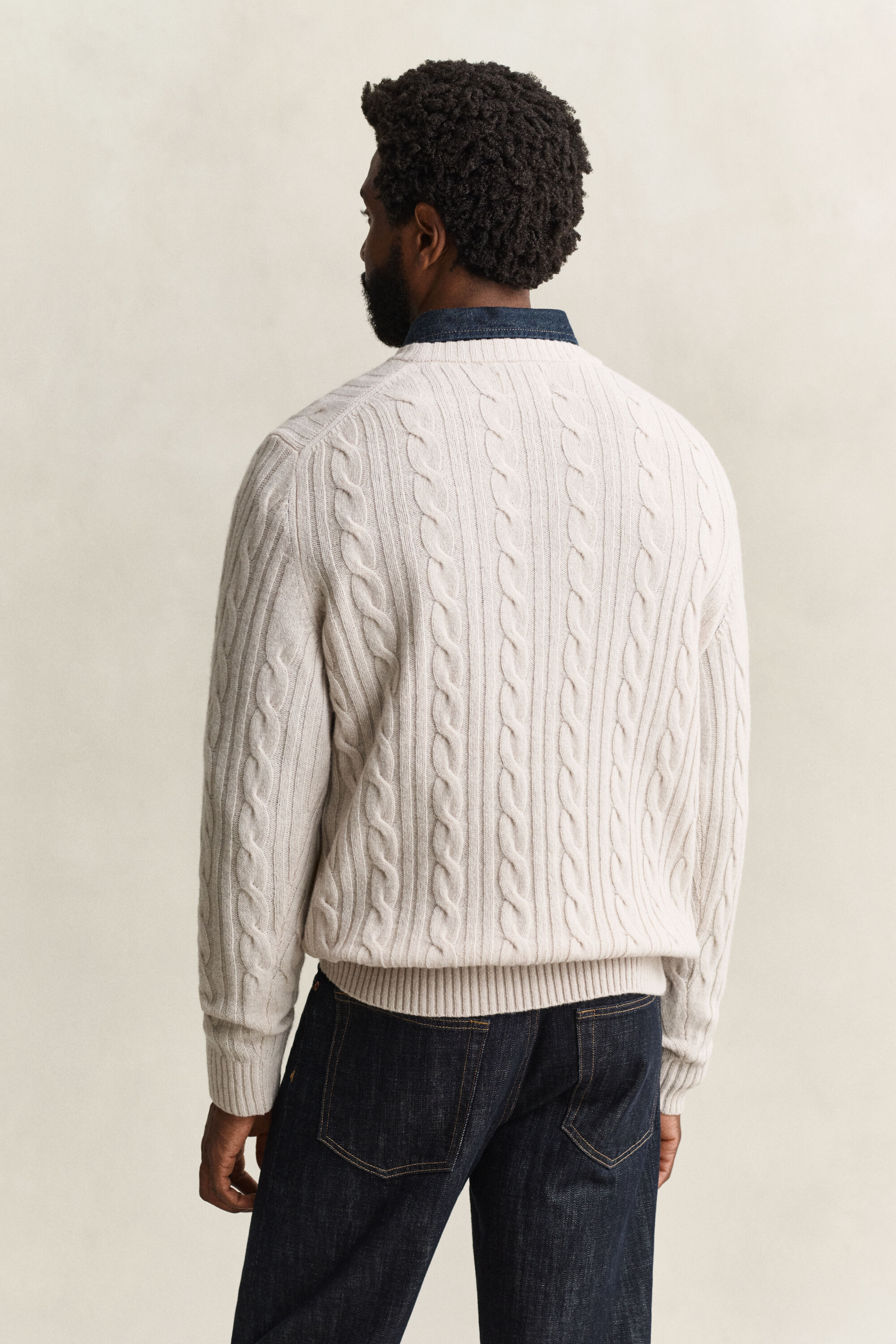 Pull col rond en maille torsadée en laine d'agneau