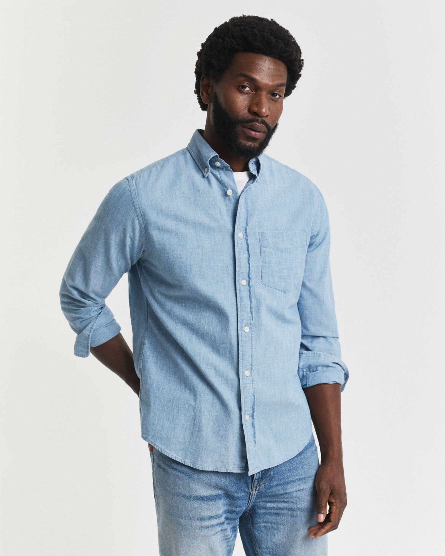 Chemise coupe regular en chambray indigo