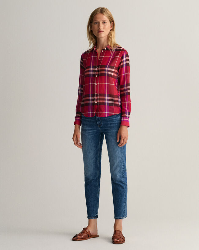 Chemise regular fit en coton et soie à carreaux