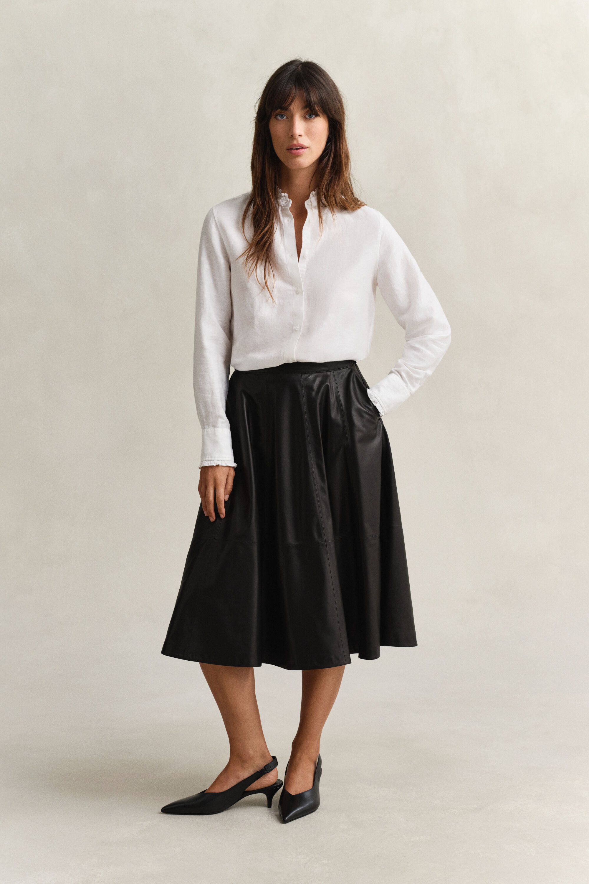 Chemisier à volants en lin mélangé