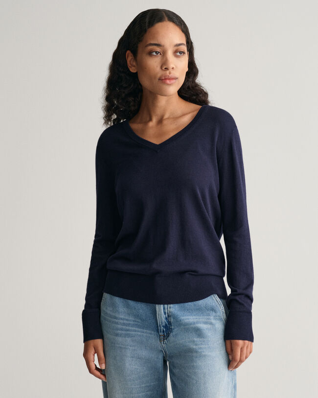 Pull col V en maille fine