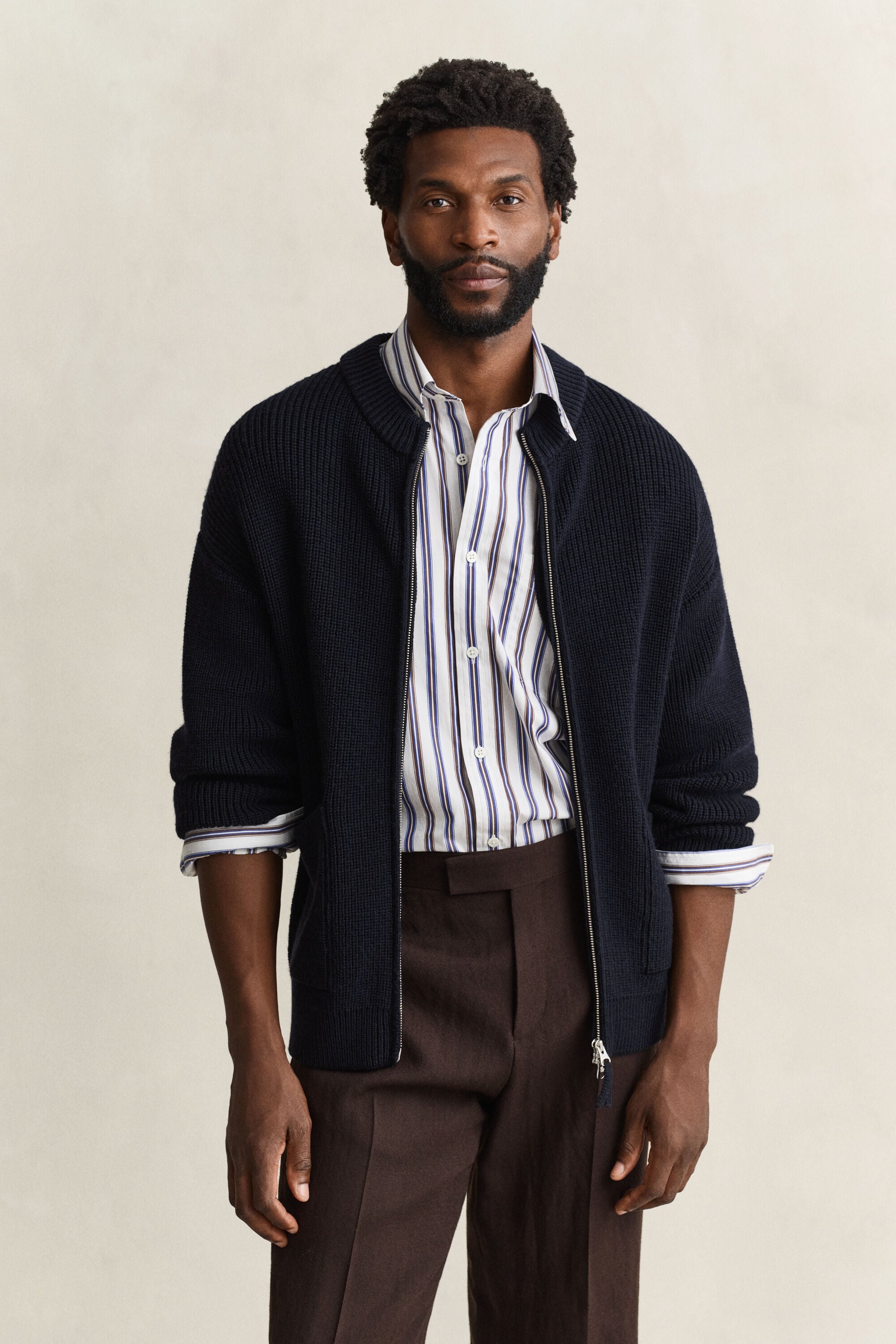 Cardigan zippé en laine côtelée