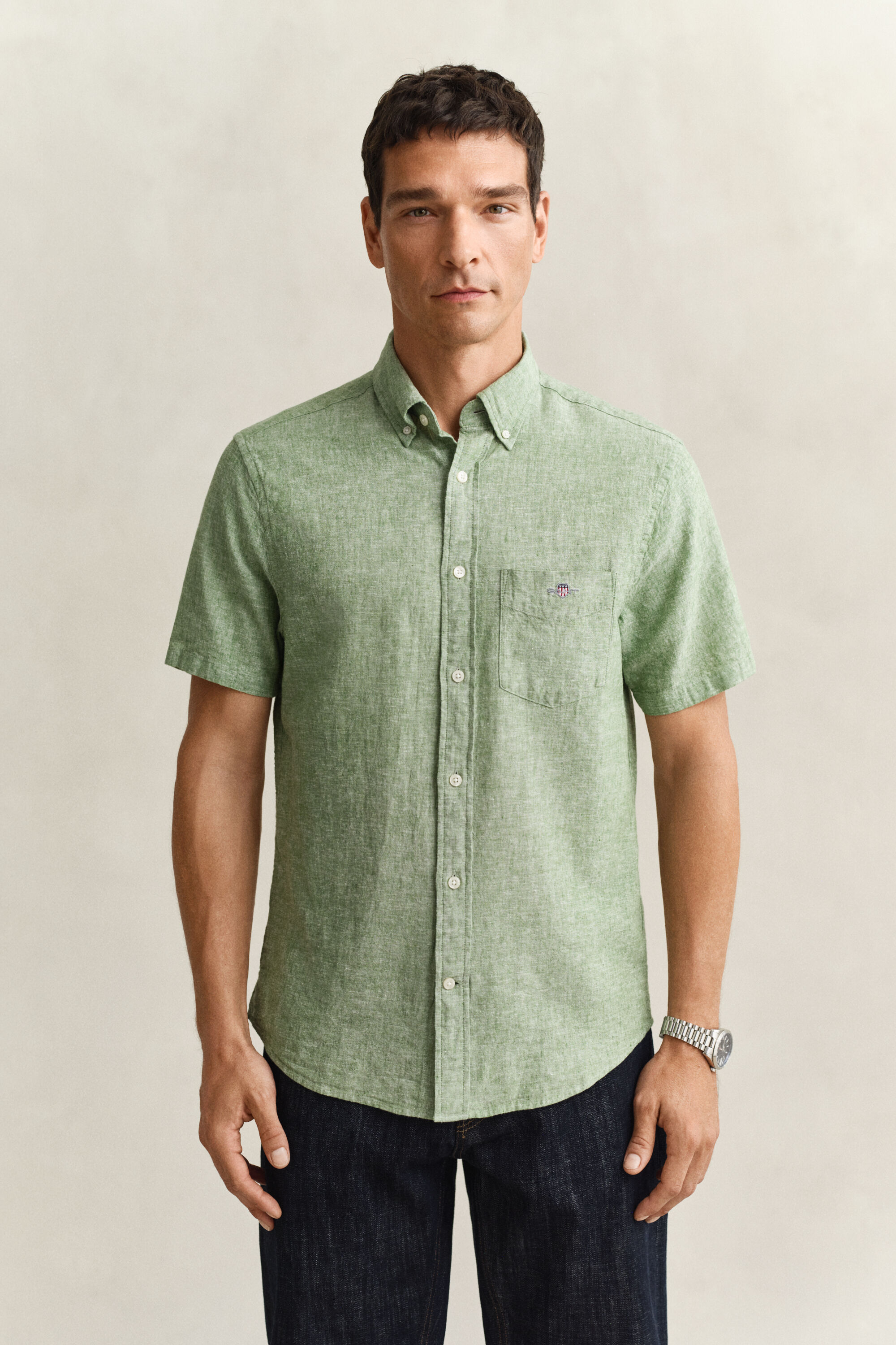 Chemise à manches courtes en lin mélangé