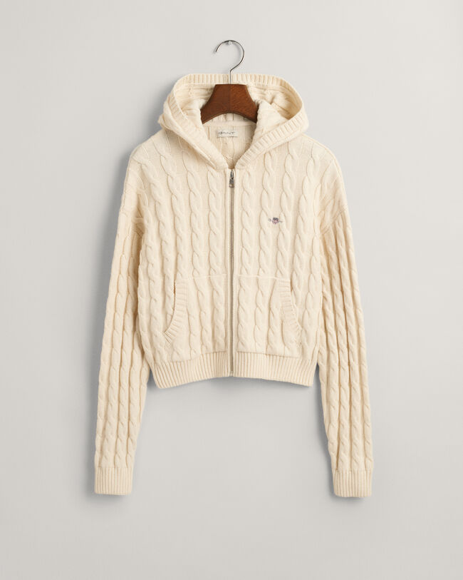 Sweat &agrave; capuche court zipp&eacute; en maille torsad&eacute;e Shield Teen Girls