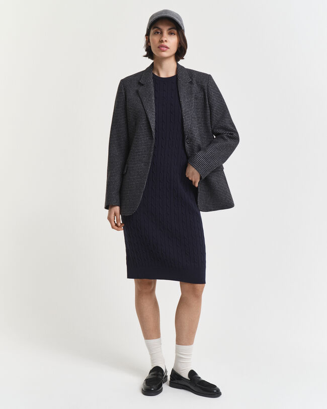Robe col rond en maille de coton stretch à torsades