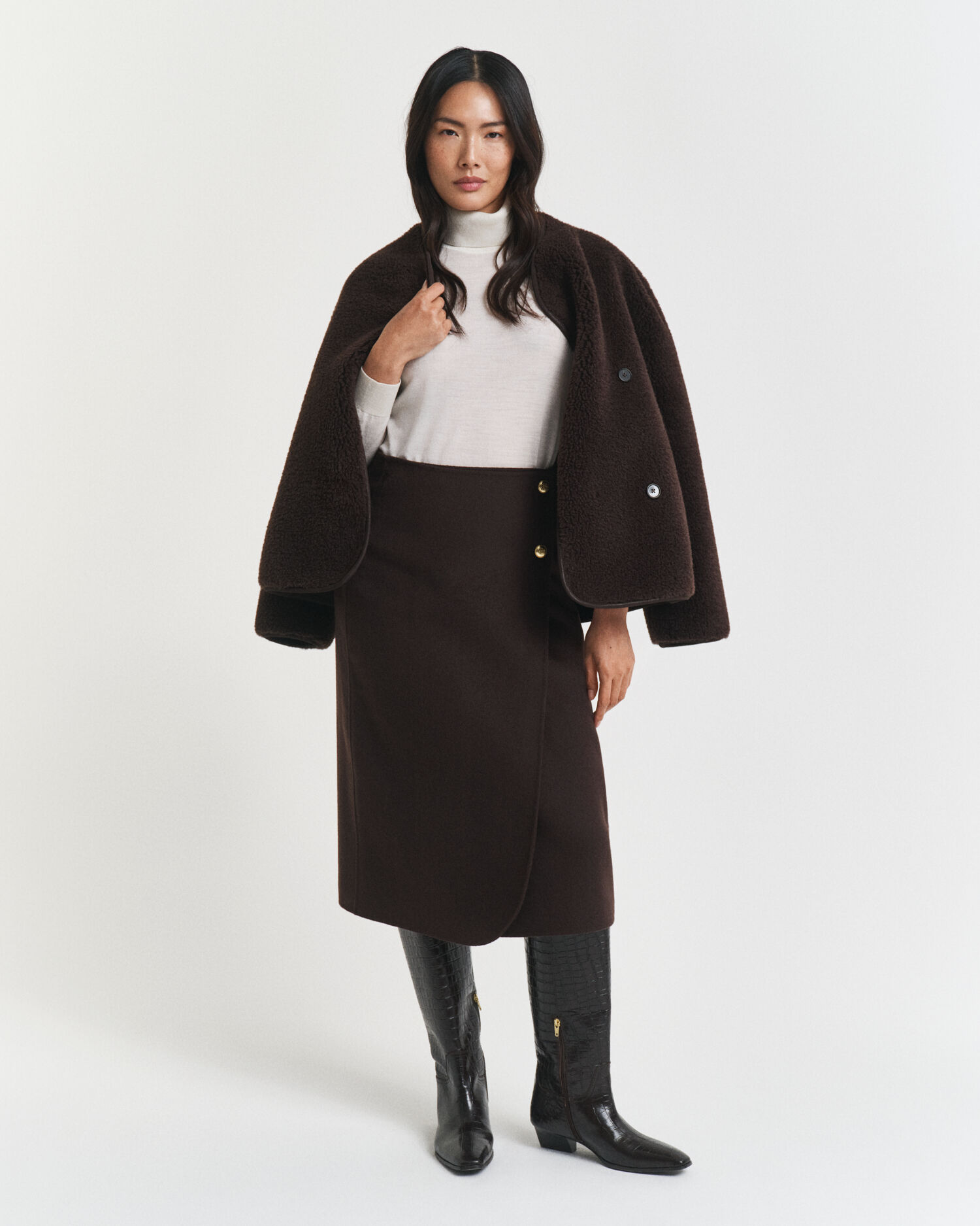 Jupe portefeuille midi cousue main