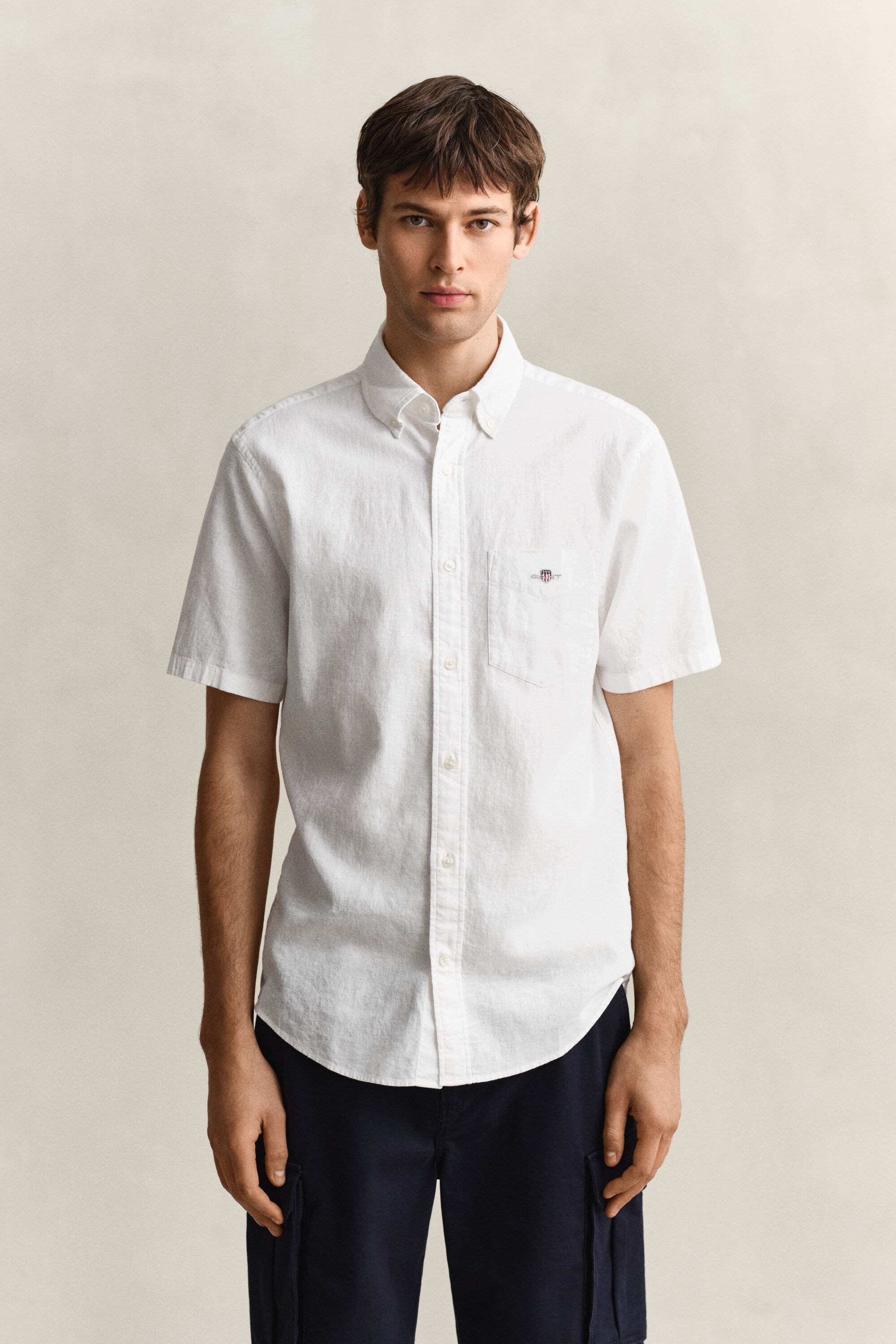 Chemise à manches courtes en lin mélangé