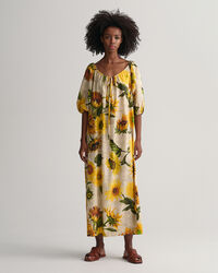 Robe froncée avec imprimé à tournesols