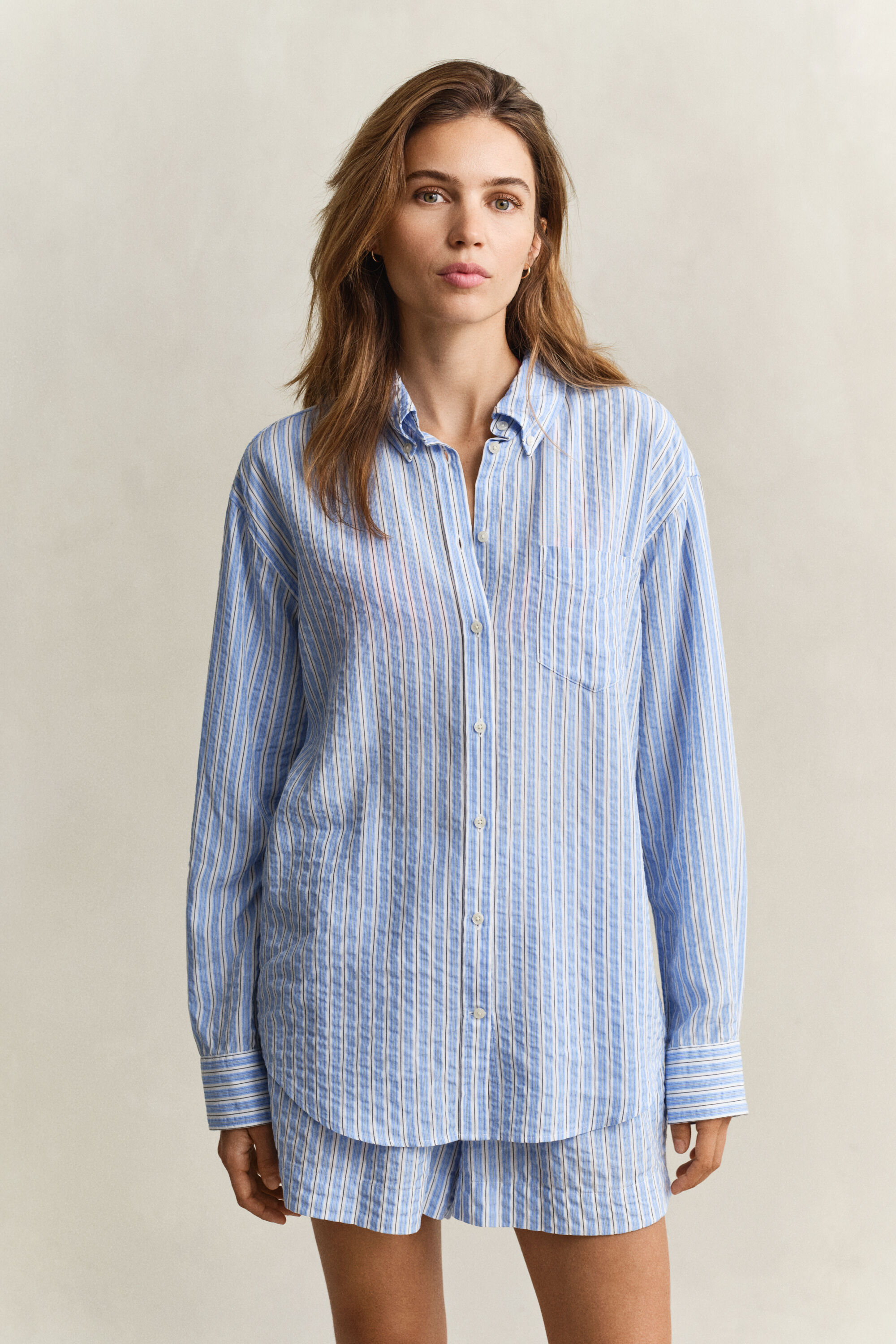 Chemise en seersucker à rayures