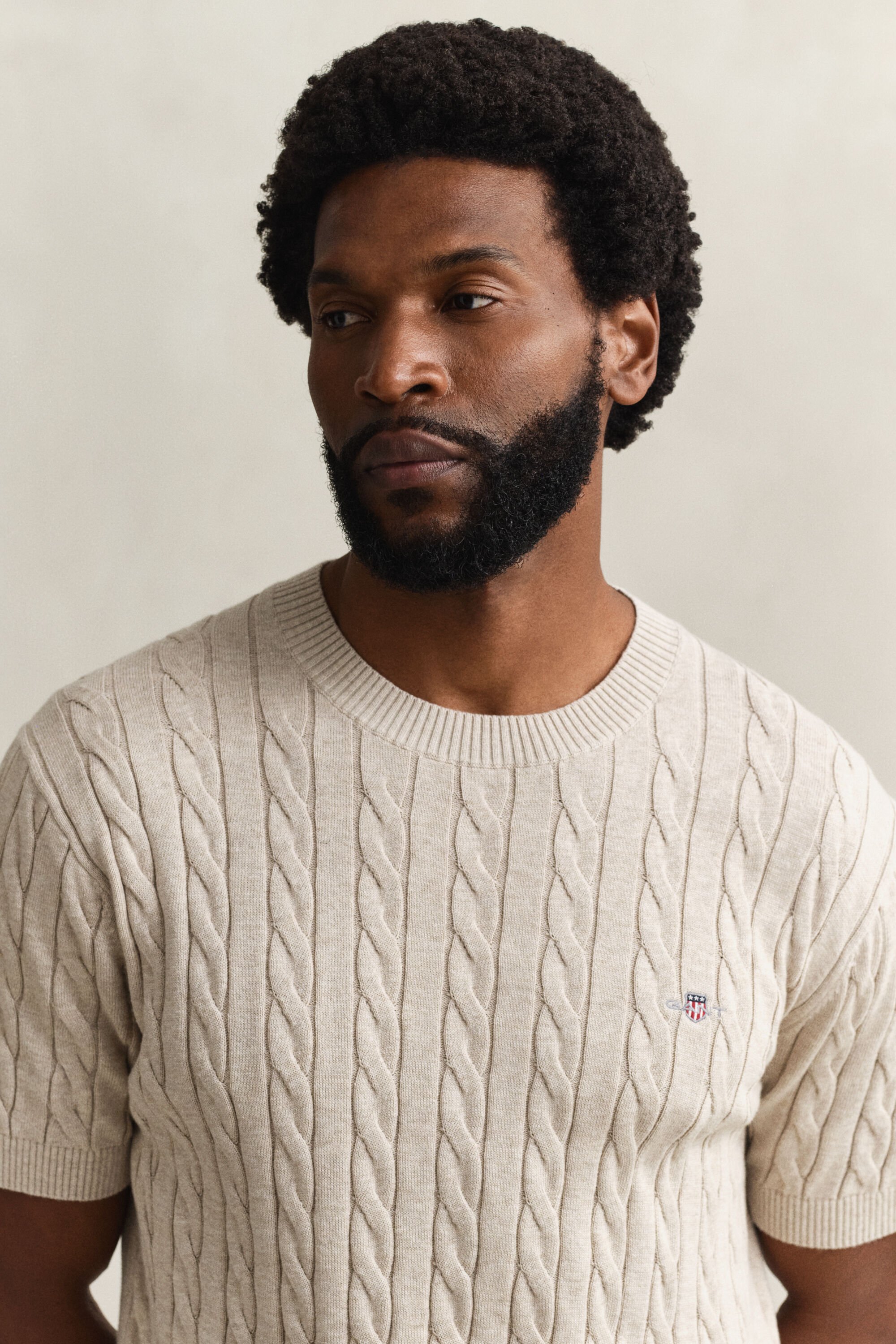 Pull en coton à manches courtes et maille torsadée