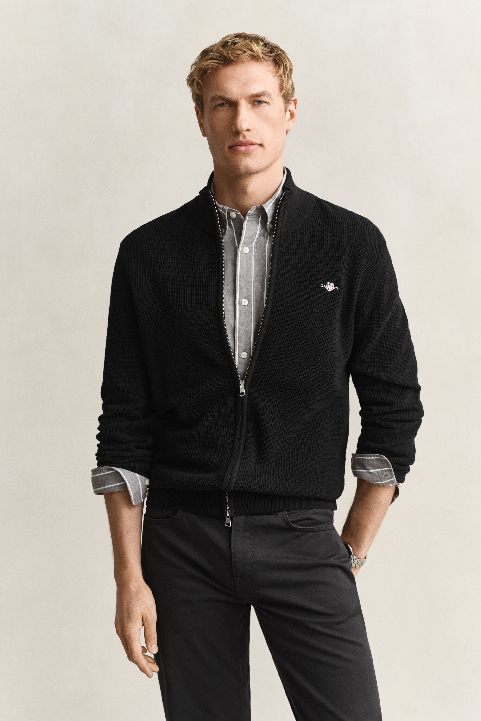 Cardigan zippé en coton texturé