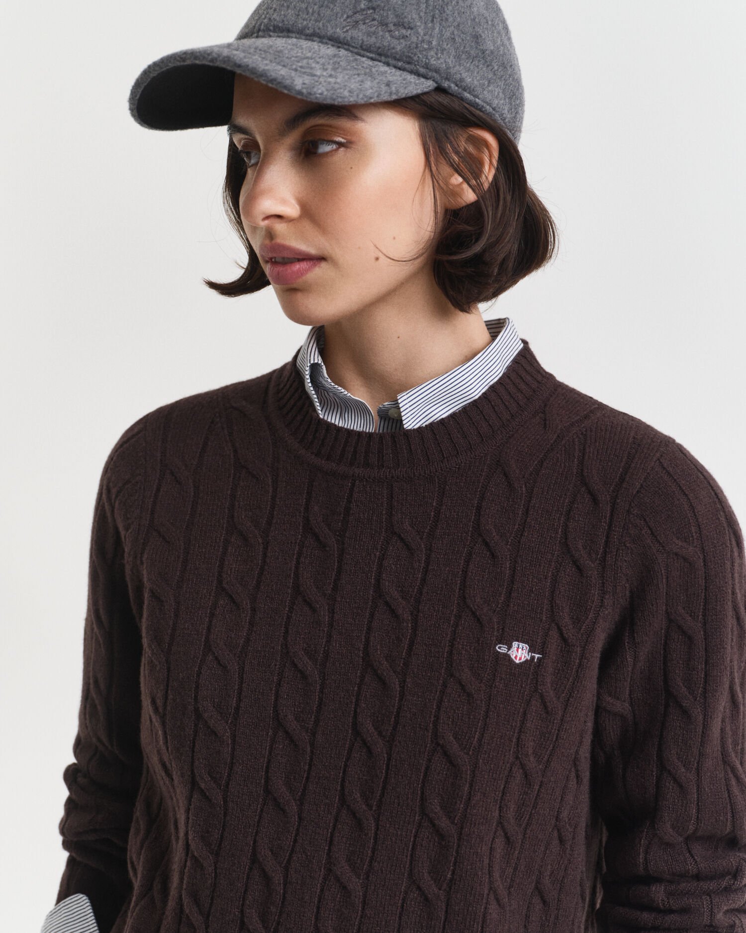 Pull col rond en maille torsadée en laine d'agneau