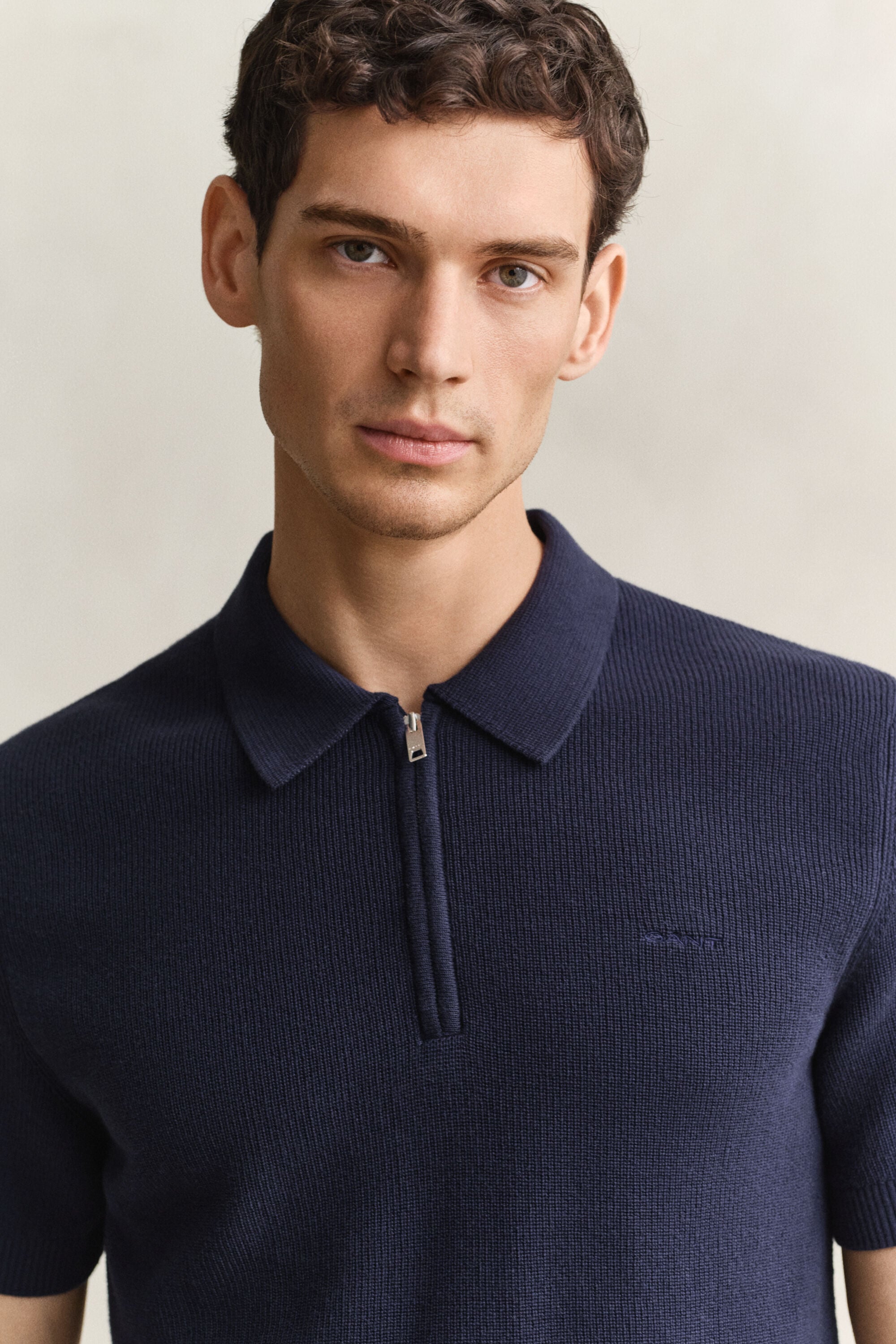 Pull façon polo en coton côtelé