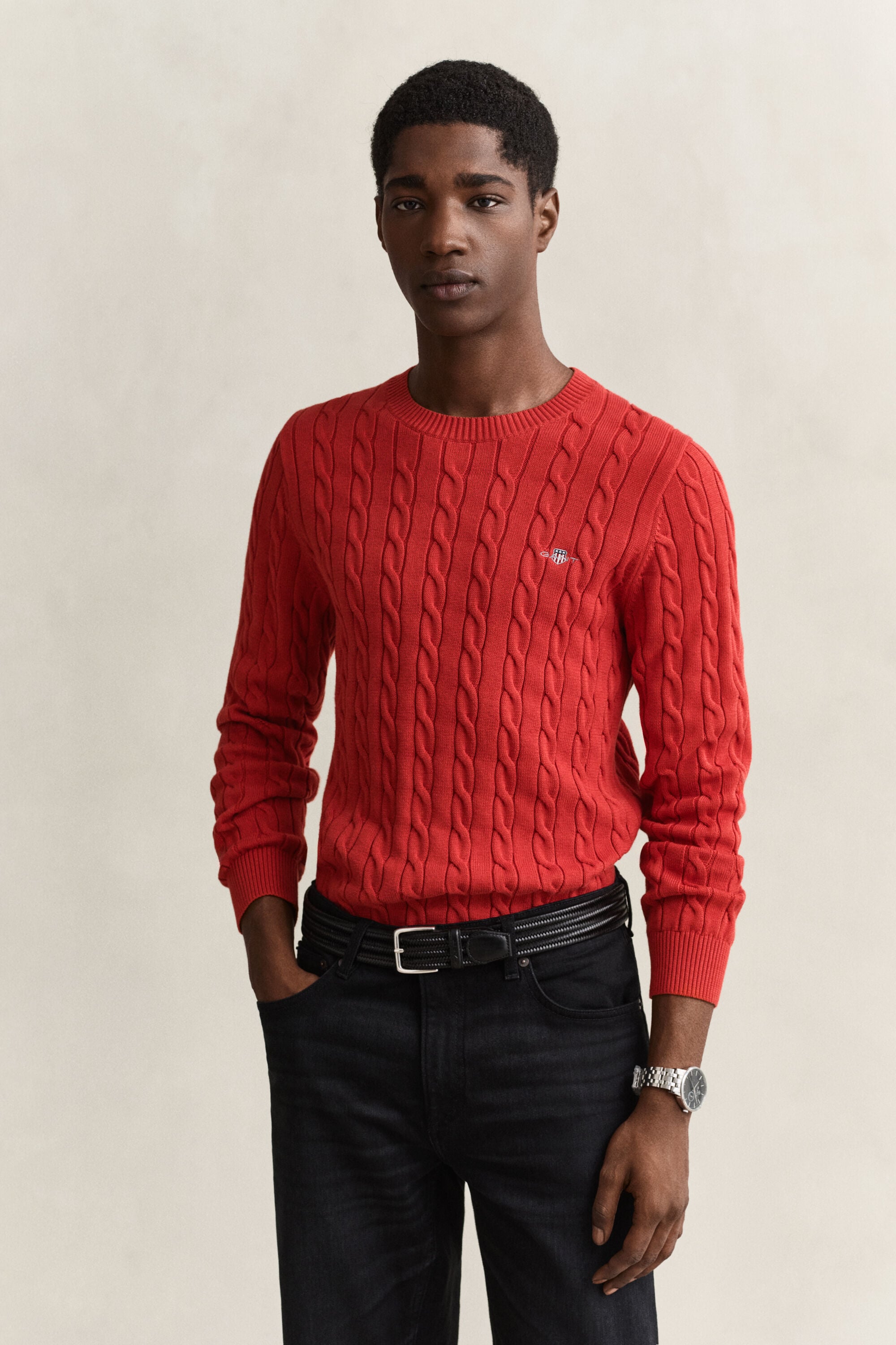 Pull col rond en maille de coton torsadée