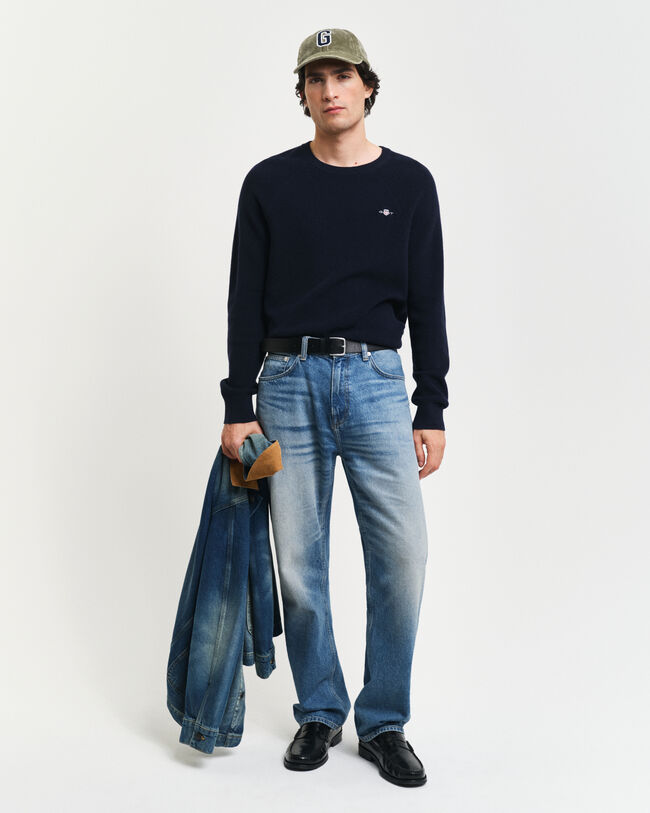 Pull ras du cou en laine et coton c&ocirc;tel&eacute;s