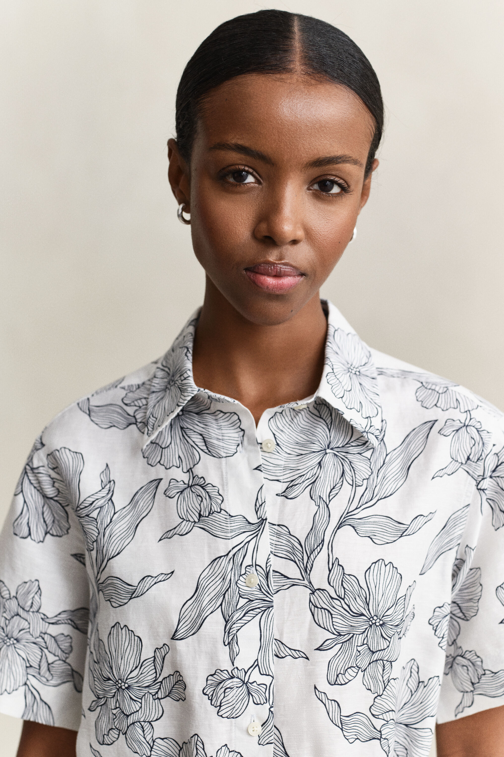 Robe-chemise en lin florale