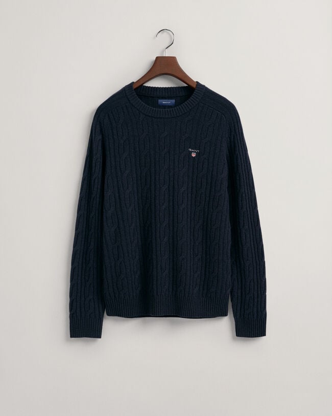 Pull ras du cou en laine d'agneau &agrave; torsades