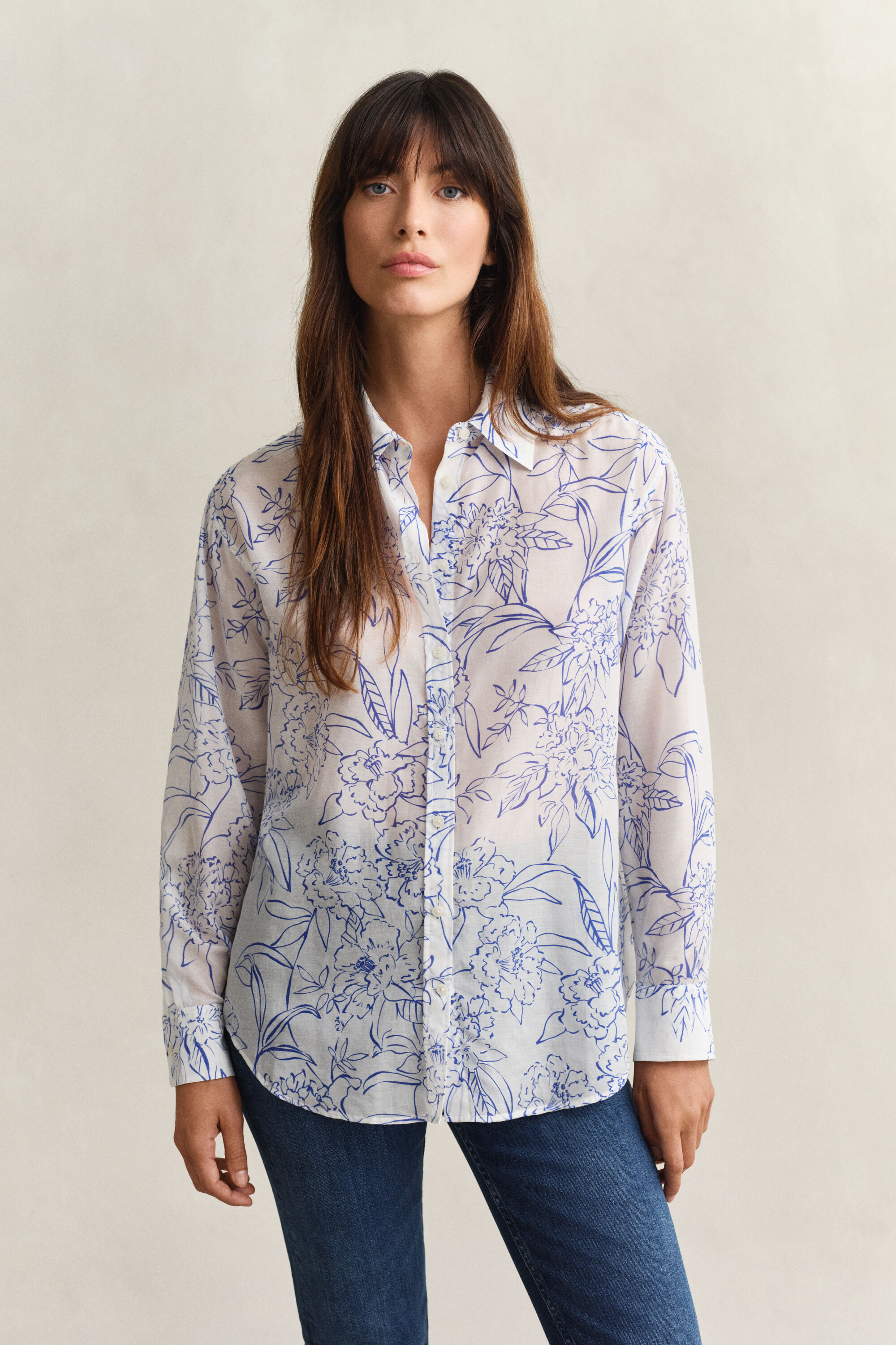 Chemise en coton et soie à fleurs