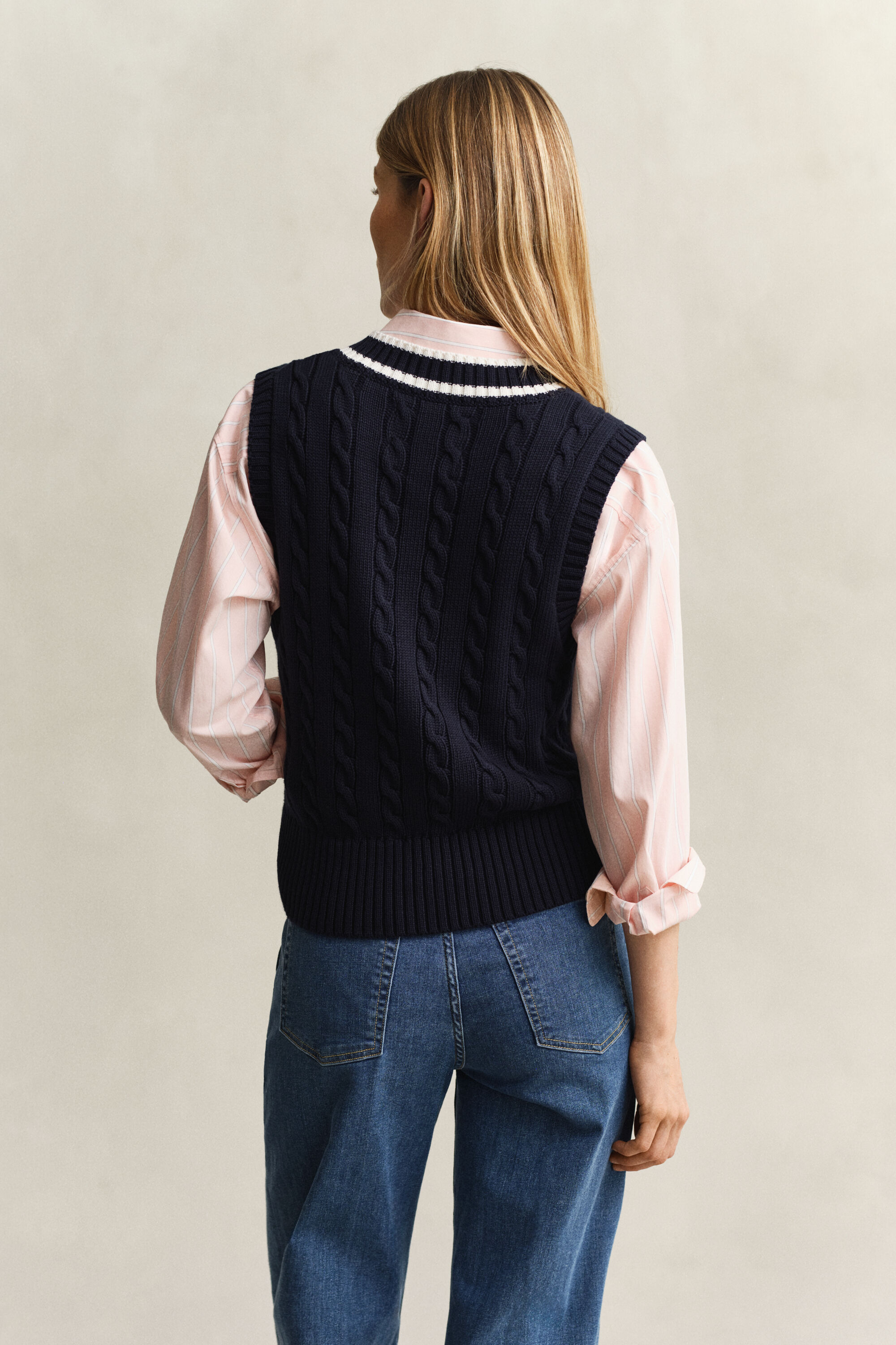 Pull sans manches en maille torsadée de coton