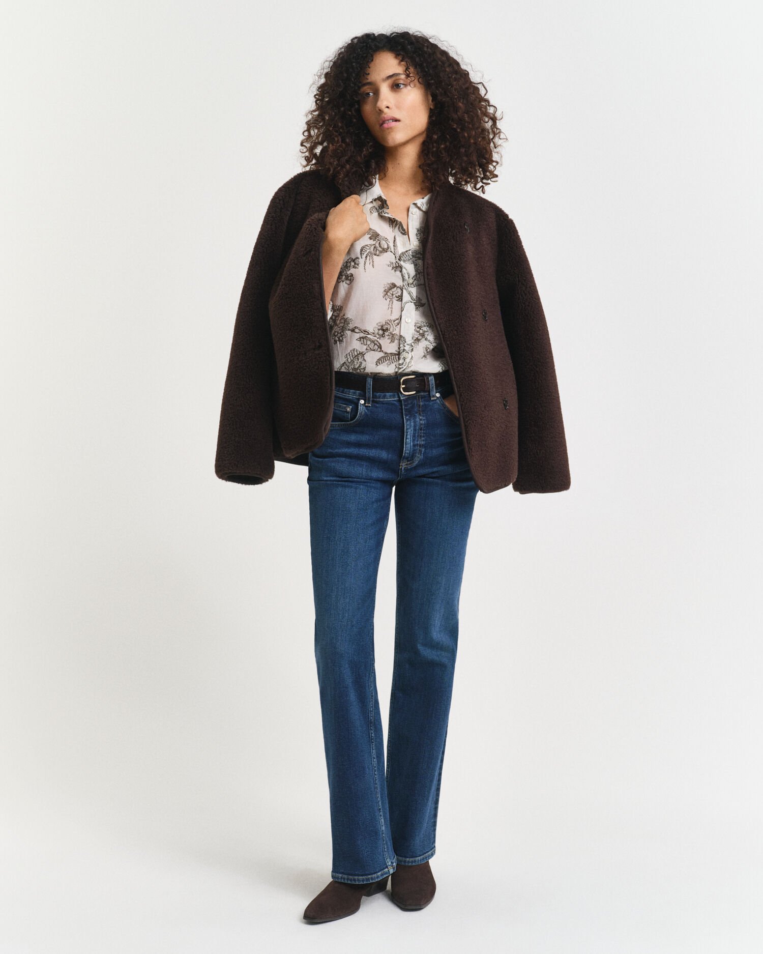 Chemise coupe décontractée en coton et soie à imprimé arbres