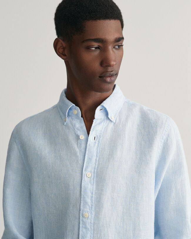 Chemise slim fit en lin &agrave; motif pied-de-poule