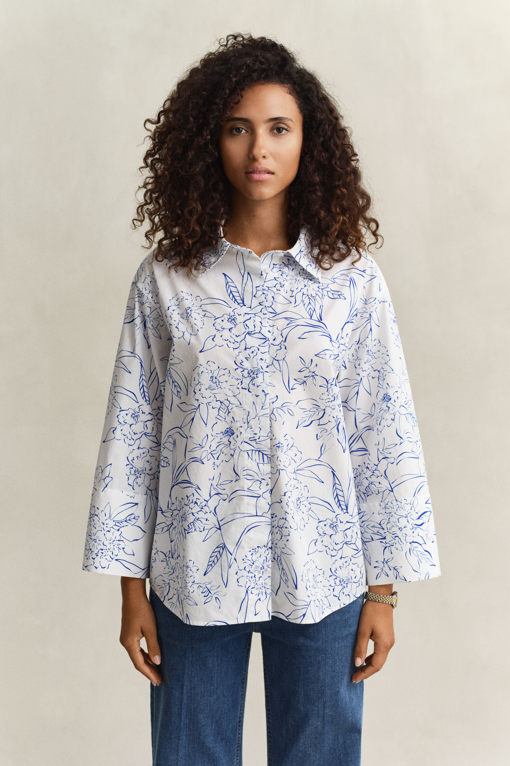Chemise en popeline à fleurs