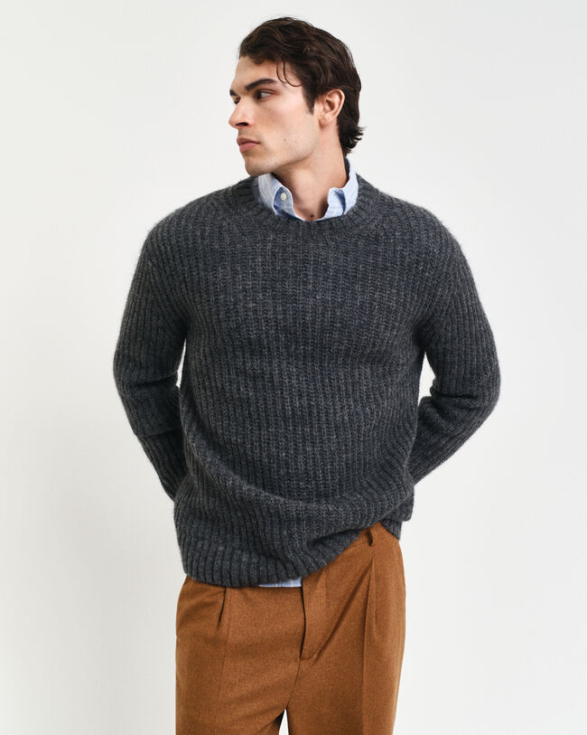 Pull ras du cou en laine d'alpaga mélangée côtelée