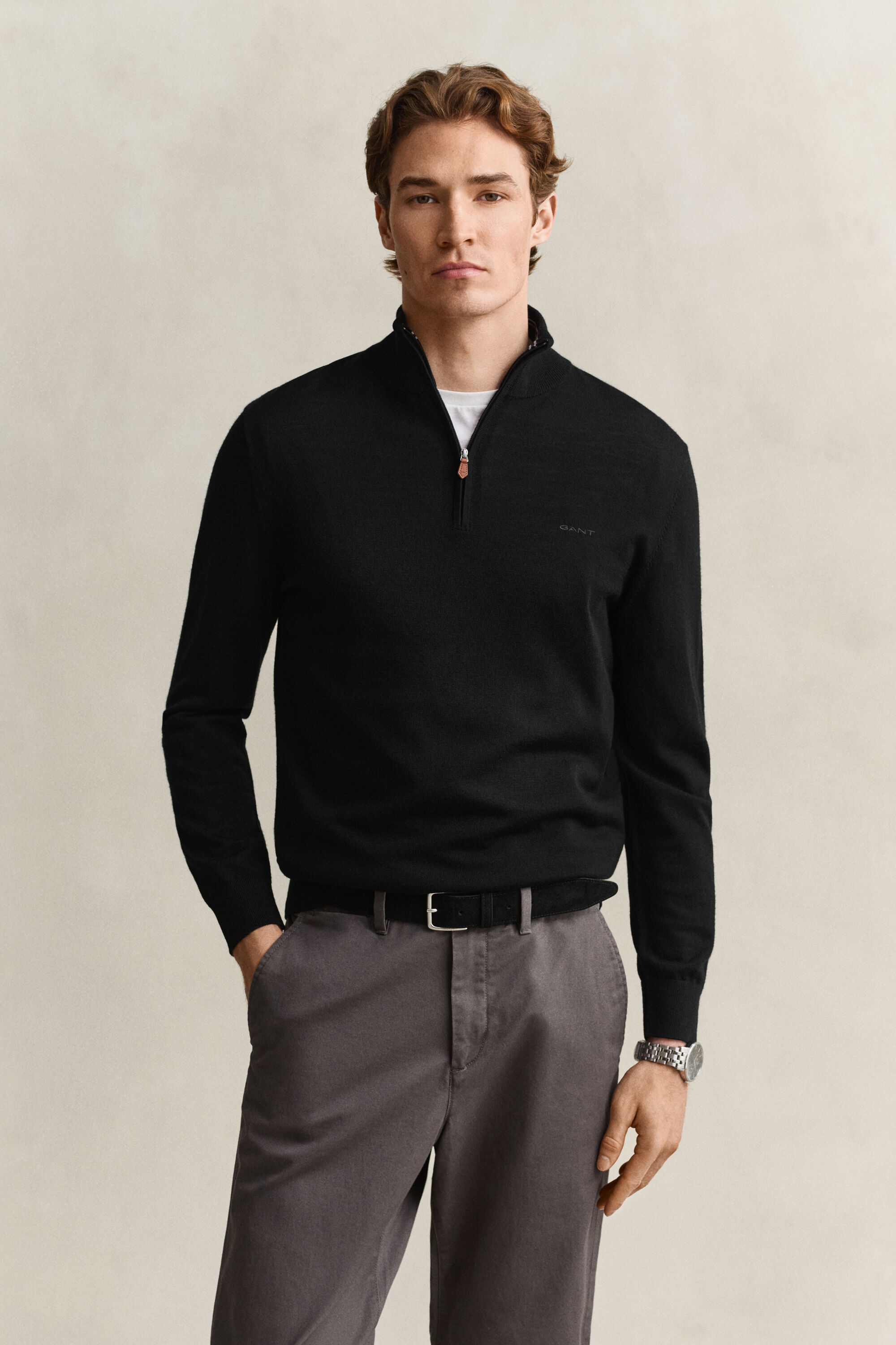 Pull à demi-zip en laine mérinos