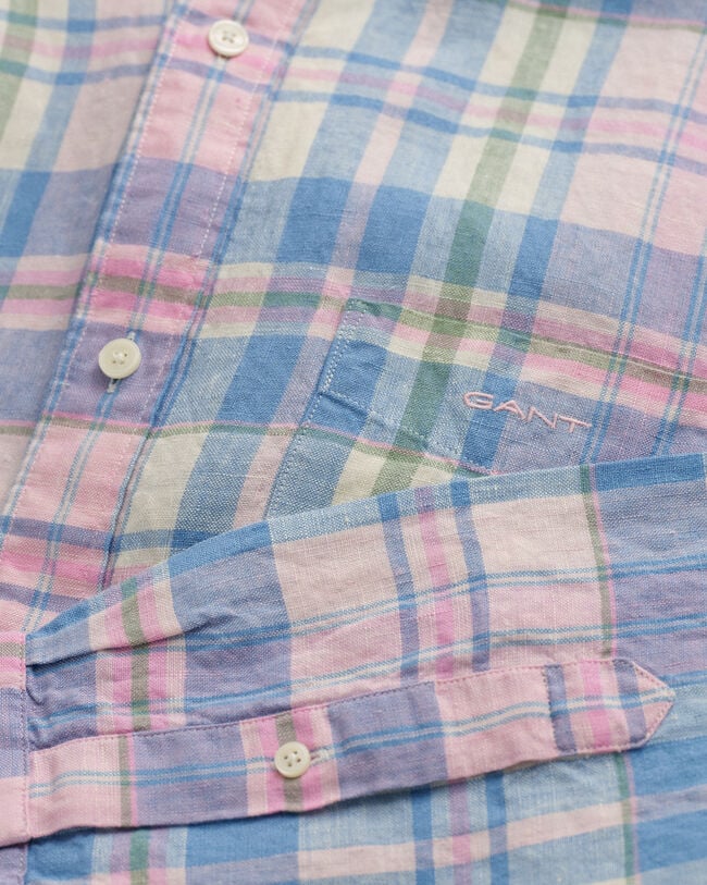 Chemise en lin &agrave; carreaux madras regular fit