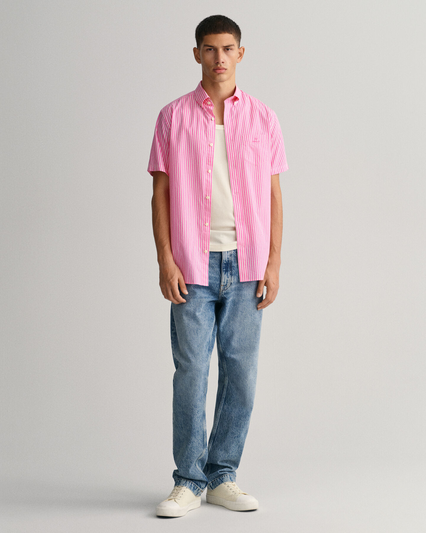 Chemise regular fit Broadcloth rayée à manches courtes