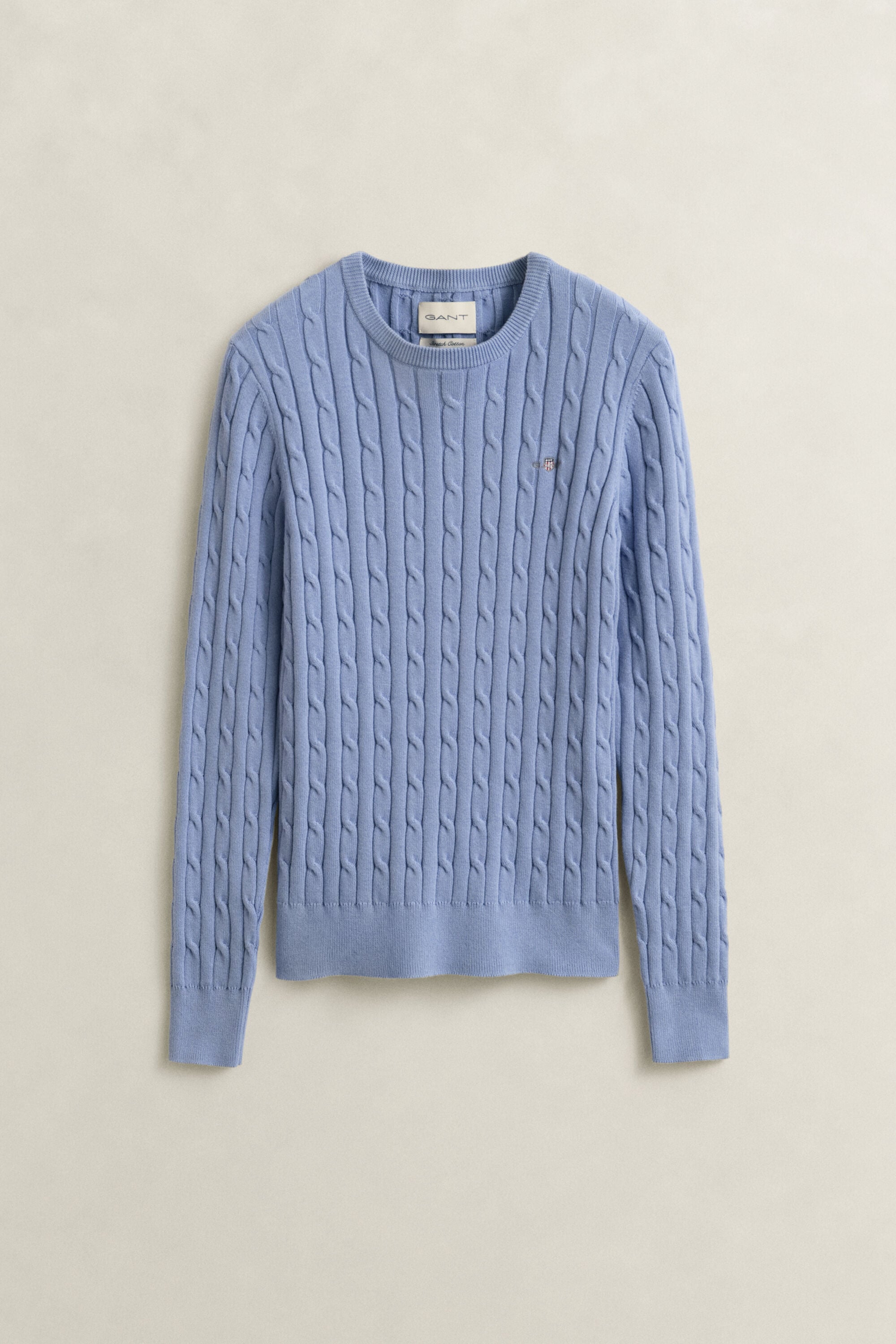 Pull col rond en maille de coton stretch à torsades