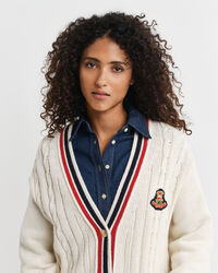 Cardigan col V en maille torsadée Gant Varsity