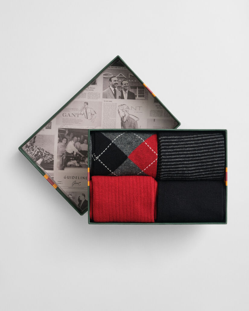 Coffret cadeau de 4&nbsp;paires de chaussettes &agrave; motif argyle et &agrave; rayures